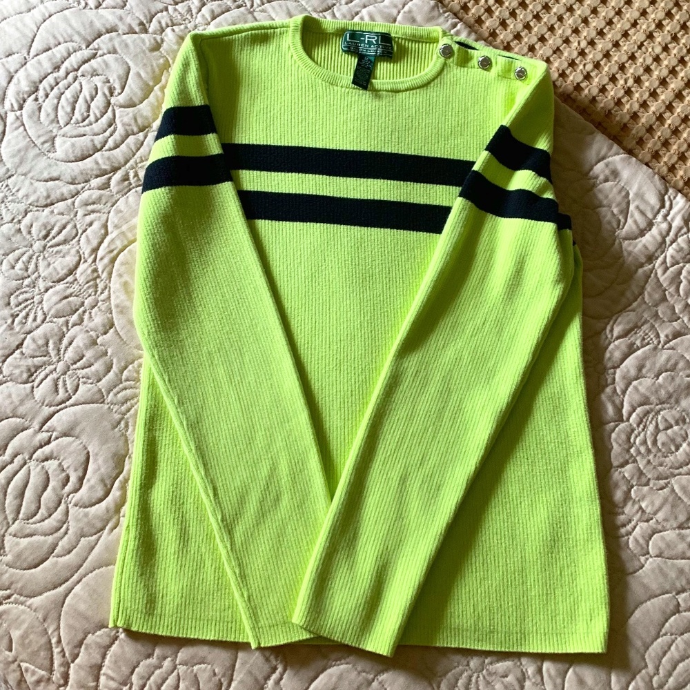 💚 Lauren Ralph Lauren Cotton Blend Sweater Size M Bright green 90%Cotton